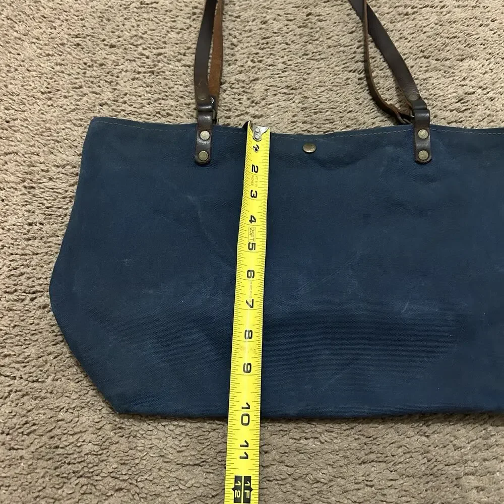 In Blue Handmade Waxed Canvas & Leather Farmers Market tote Bag